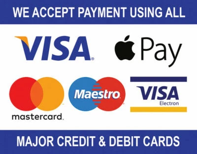 Sign Adhesive Sticker Notice All Credit & Debit Cards Accepted Visa MasterCard**