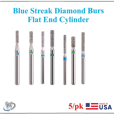 Dental Diamond Burs Flat End Cylinder Coarse, Medium Bur 010M, 012C, 014C, 5/Pk
