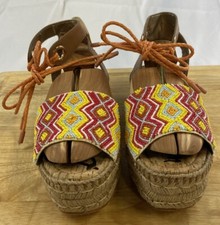 SAM EDELMAN Multi Color Beaded Neera Espadrille Lace-Up Platform Size 7 M
