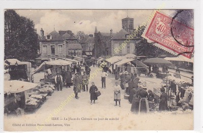 CPA 14500 Vire Platz Du Château Ein Jour De Markt Animée Ausgabe Beaumont Laroze