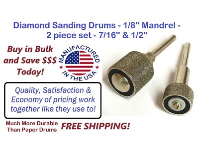 2 Diamond Sanding Drums 80 Grit 1/8 Shank 1/2 7/16 Dremel Stone Glass Coarse