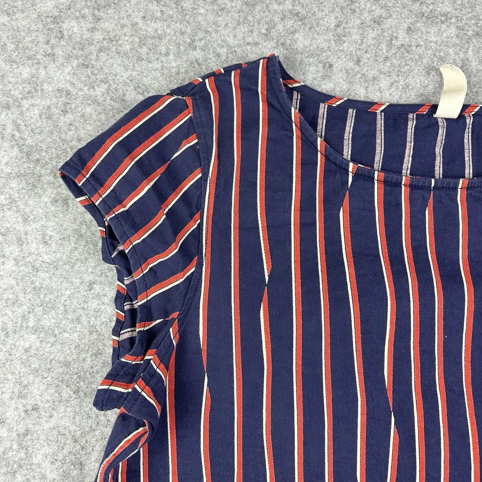 Vestido Hanna Andersson Para Mujer L Azul Rayas Cambio Elastizado Gorra Mangas Bolsillos Foto 3 de 4