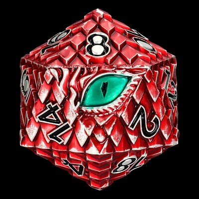 Dragon Eye Scale Metal Dice,33mm 20 Sided Giant D20, Large Polyhedral Dice, Meta