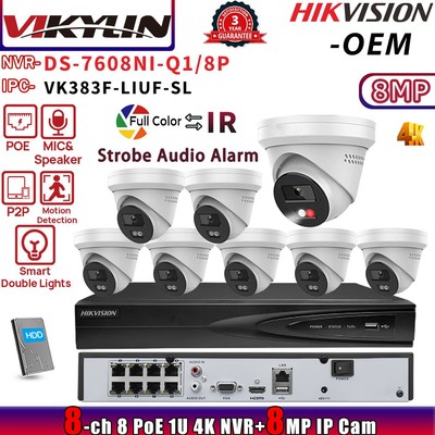 VIKYLIN 8CH NVR DS-7608NI-Q1/8P 8POE Colorvu Speaker Hybrid 4K 8MP IP Camera Lot
