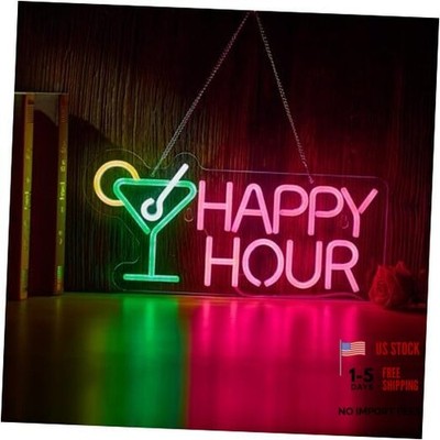Happy Hour Bar Neon Sign for wall décor with Dimmable Switch Happy Green+Pink