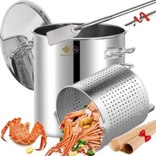 100QT Stainless Steel Seafood Boil Pot with Basket & 36 inch Large Mixing Paddle