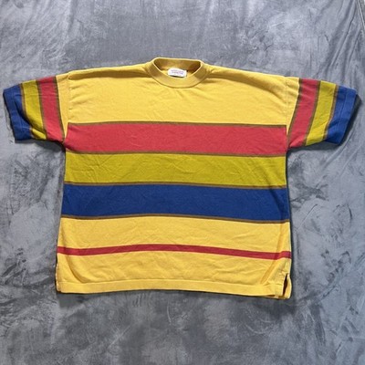Vintage United Colors of Benetton Striped Knit T Shirt Yellow  Made in Italy