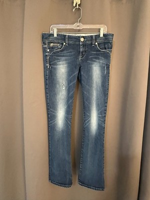 Guess Los Angeles Daredevil Straight Leg Jeans Women s 31 Blue Distressed Y2K