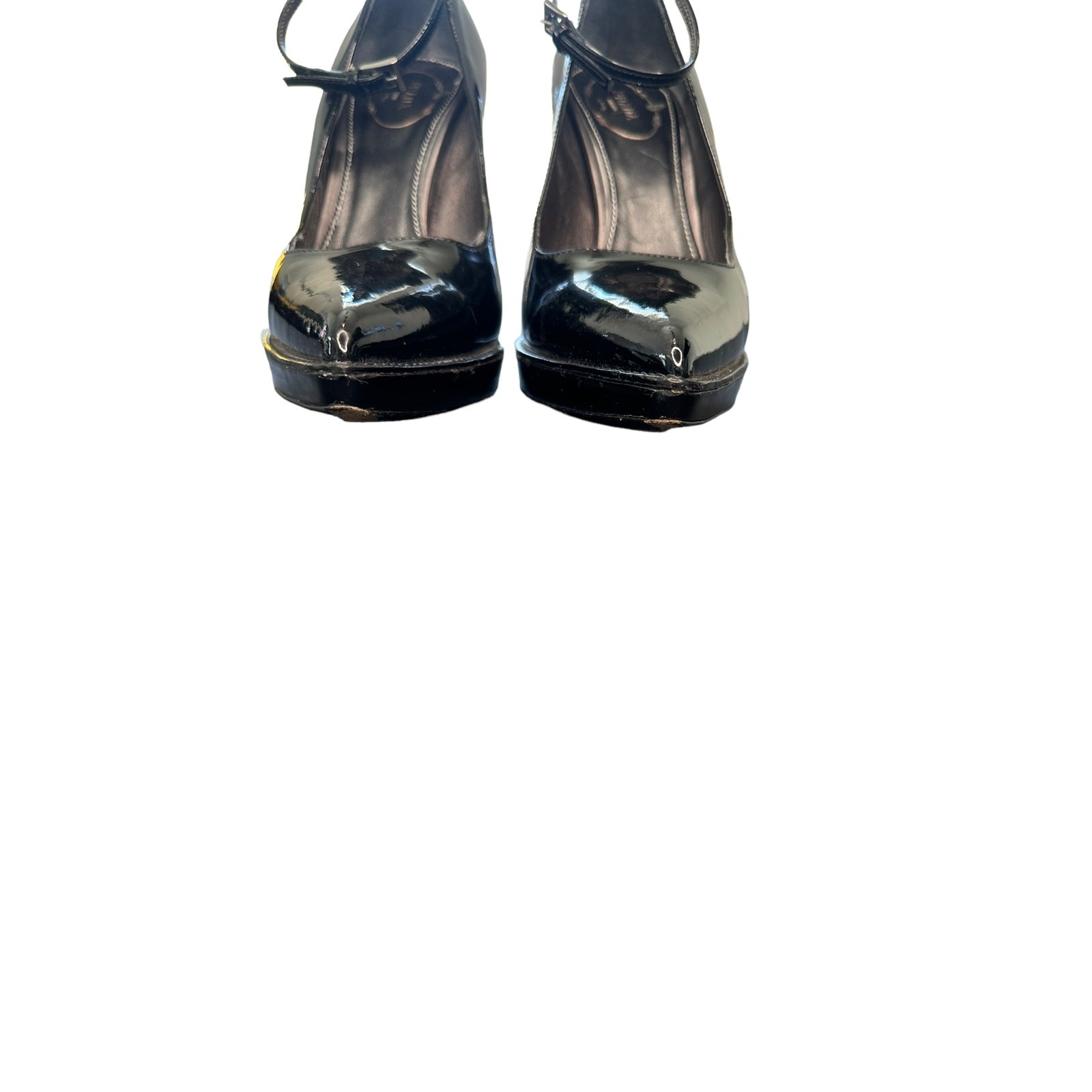 Prada Heels Black Ankle Strap Day to Night Patent Leather Pointed Toe Size 8 1/2 thumbnail 4