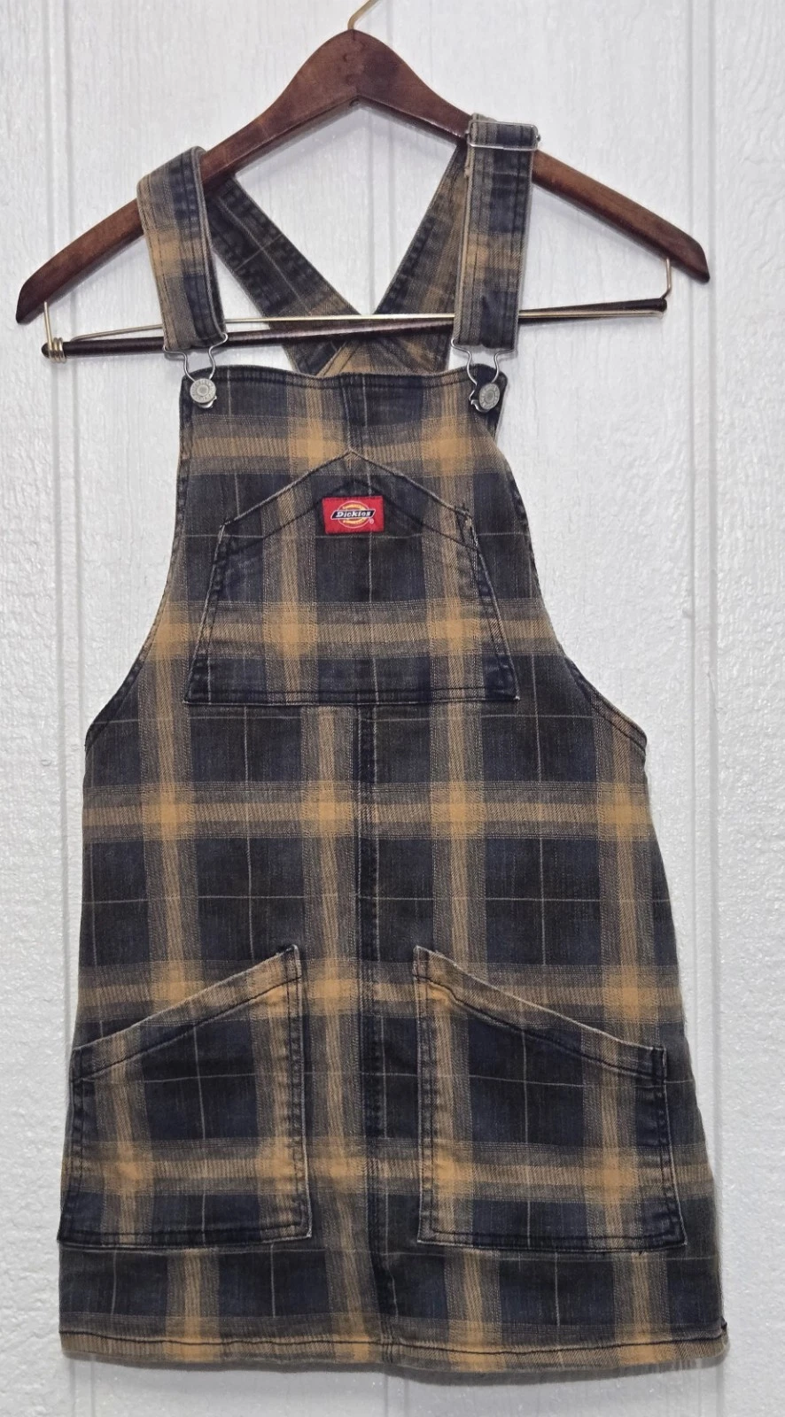 Dickies Brown Black Duck Plaid Overall Dress Womens Small