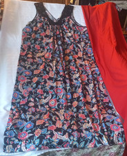 Vintage Vanity Fair Nightgown Sz L Black Red Floral Sleeveless Lace Trim Maxi