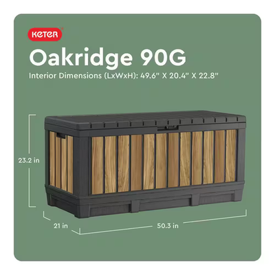 Oakridge 90 Gal. Weather Resisitant Plastic Resin Deck Box in Oak