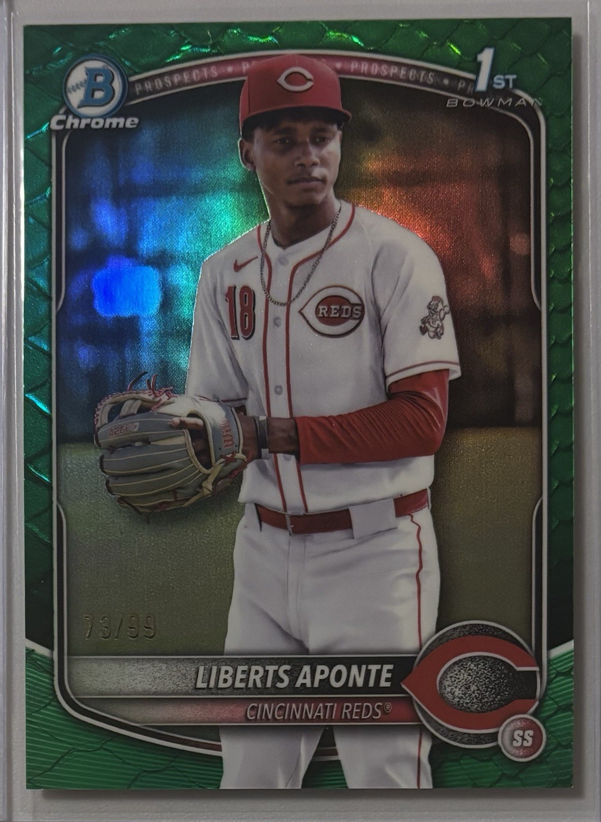Liberts Aponte 2025 Bowman Chrome Green Reptilian Refractor 73/99 RC #BCP-174