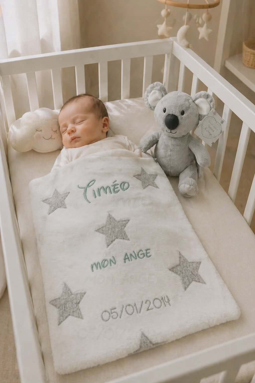 Plaid bébé personnalisé lapin et sa peluche pour cadeau de naissance