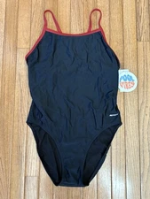 New Sporti One Piece Swimsuit Solid Piped Thin Strap Size 42 (G4-12)