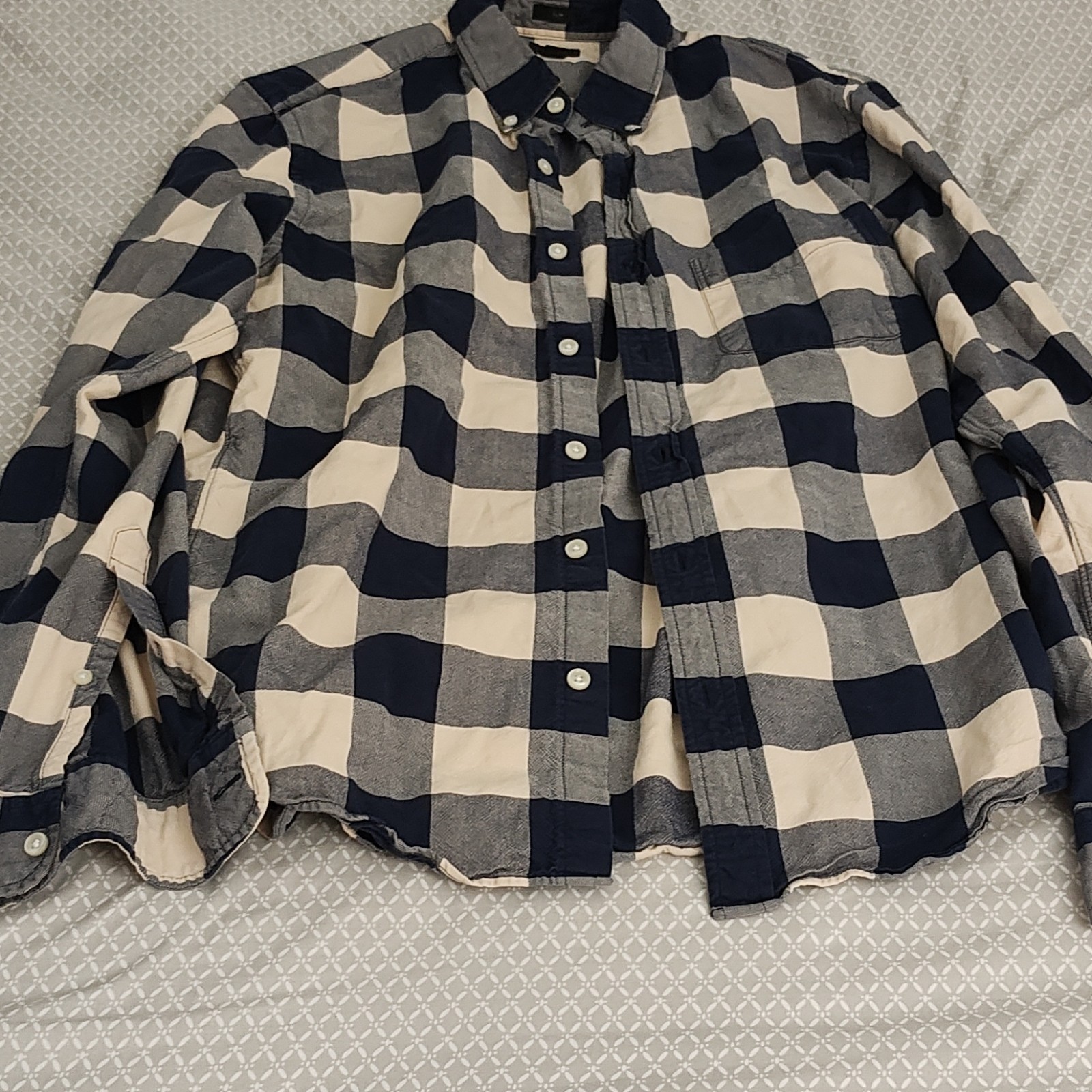 J.CREW Men's Blue/White Check Slim Fit Long Sleeve Shirt Size M