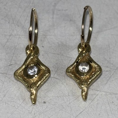 Lee Brevard 18K Yellow Gold & Cubic Zirconia Charm Hoop Earrings 1'' Pair  4g