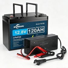 12V 120Ah LiFePO4 Lithium Battery with 20A Charger,Deep Cycle,for RV and Marine