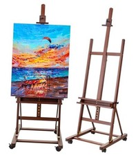 H-Frame Studio Easel, Beechwood Artist Easel with Wheels and Storage Brown