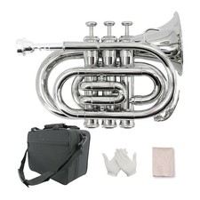 Shiny Mini Silver Pocket Trumpet Set with Oxford Carry Case - Beginner Friendly