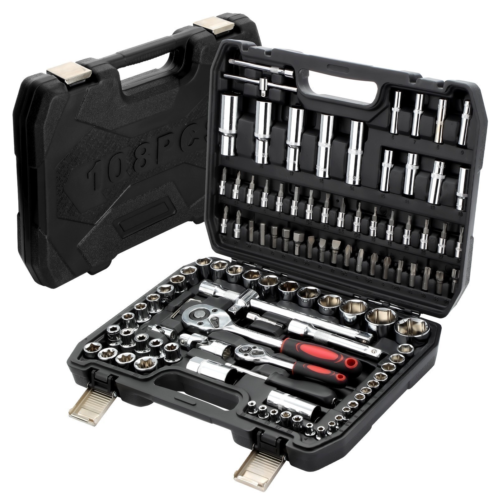 108X Mechanics Tool Set 6-Point Socket Ratchet Wrench Set Maintenance Toolbox