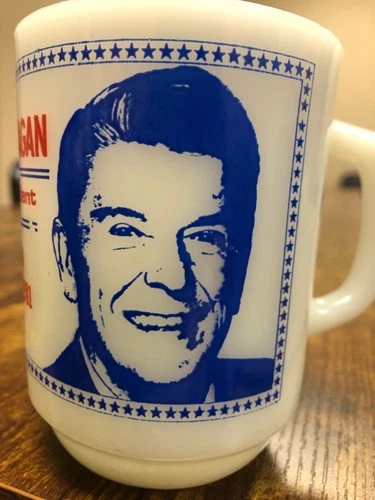Vintage Ronald Reagan White Milk Glass Mug Anchor Hocking