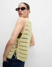 M&S Womens Cotton Sleeveless Knitted Crew Vest Top in Buttercup Size L