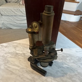 Vintage Carl Zeiss Jena microscope with carrying case and 3 attachments