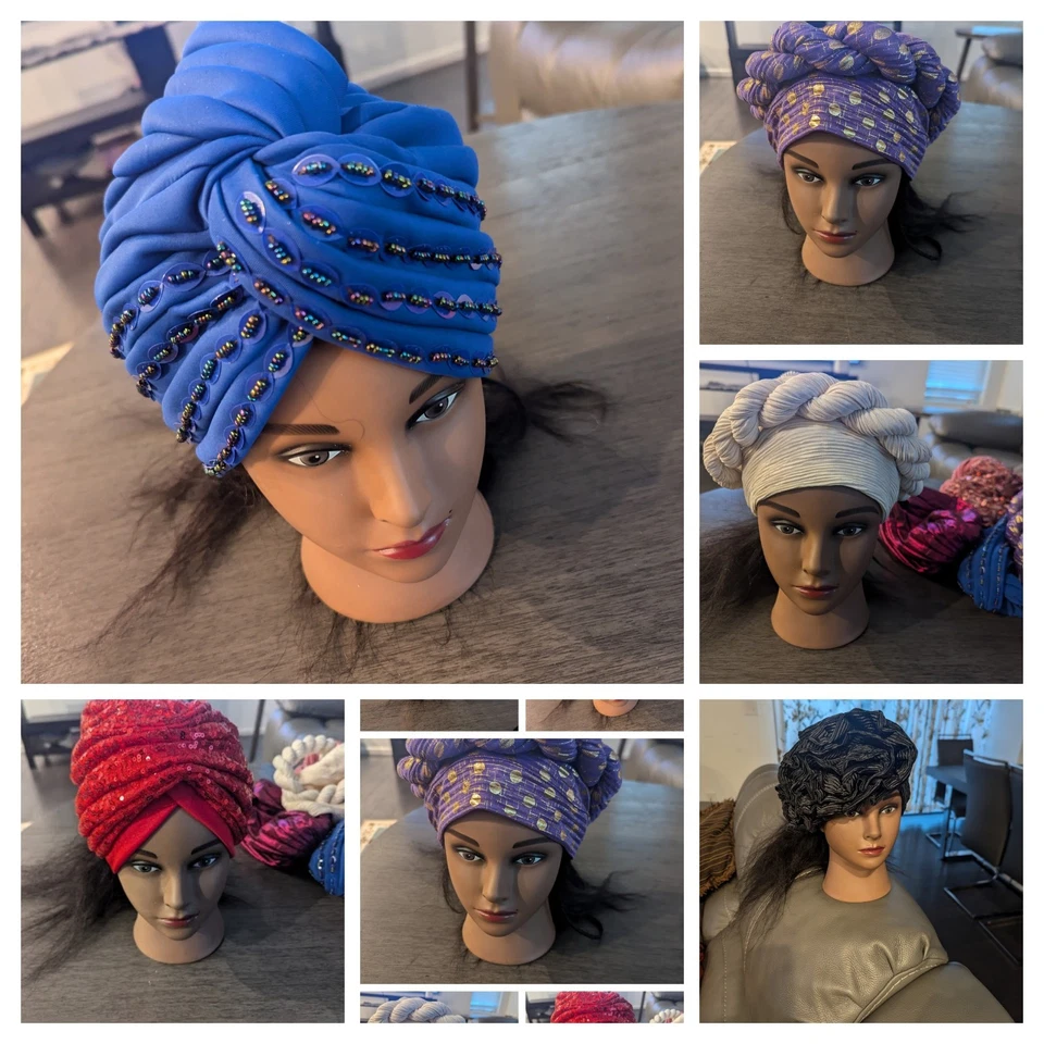 Envoltório de cabeça turbante estampa africana boho chique | Boné forrado de cetim pré-amarrado 4 cores - Imagem 2 de 3