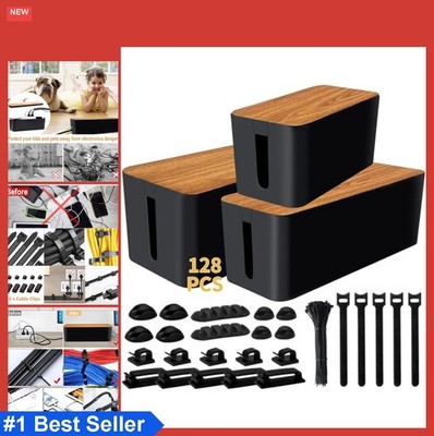 Cable Management Box 3 Pack 128 Piece Cord Organizer Set Power Strip Hide Wires