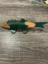 Antique Weighted Spear Ice Fishing Hand Painted Carved Wood Fish Lure Bait Decoy
