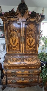 Dutch Marquetry Desk With Cubboard 18th Century Rare Amazing Inlay Free Shipping