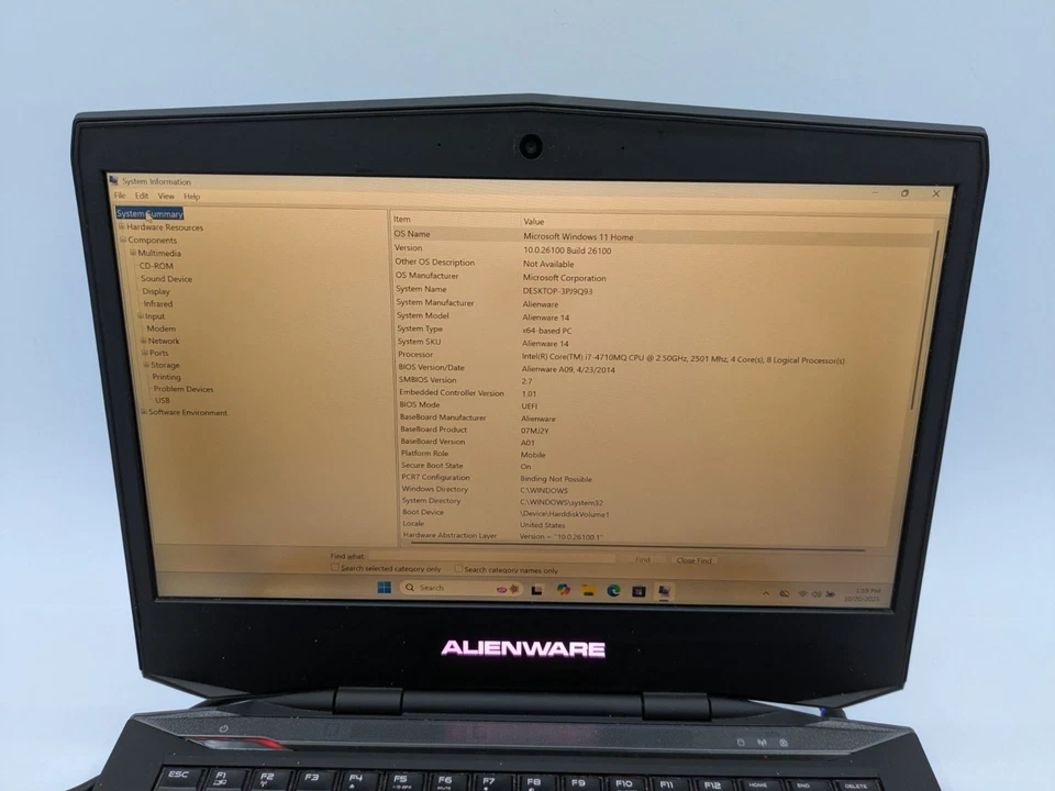Alienware 14 Intel i7-4710MQ 14" 8GB RAM 256GB SSD Nvidia GT 750M Window 11 Home - Image 2 of 4
