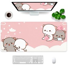 Pink Large Gaming Mouse Pad Kawaii Desk Pad XXL Cute Cat Mouse Mat 35x15.7x0....
