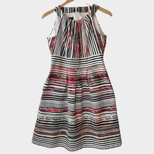 Vtg Nine West 6 Dress Babydoll A-Line Sleeveless Red Black Striped Pockets Lined