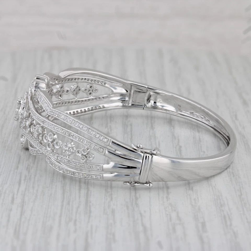 Effy 1.15ctw Diamond Openwork Bangle Bracelet 14k White Gold 7" - Image 2 of 4
