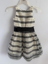 Polo Ralph Lauren Organza Dress Striped Fit Flare Black Sash Girl's Size 7