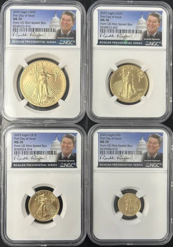 2025 American Gold Eagle 4-Coin Set NGC MS-70 FDOI (Ronald Reagan, Anna Cabral)