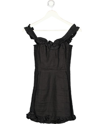 REFORMATION Minikleid schwarz 100 % Leinen gerafft Rüschendetail UK 4