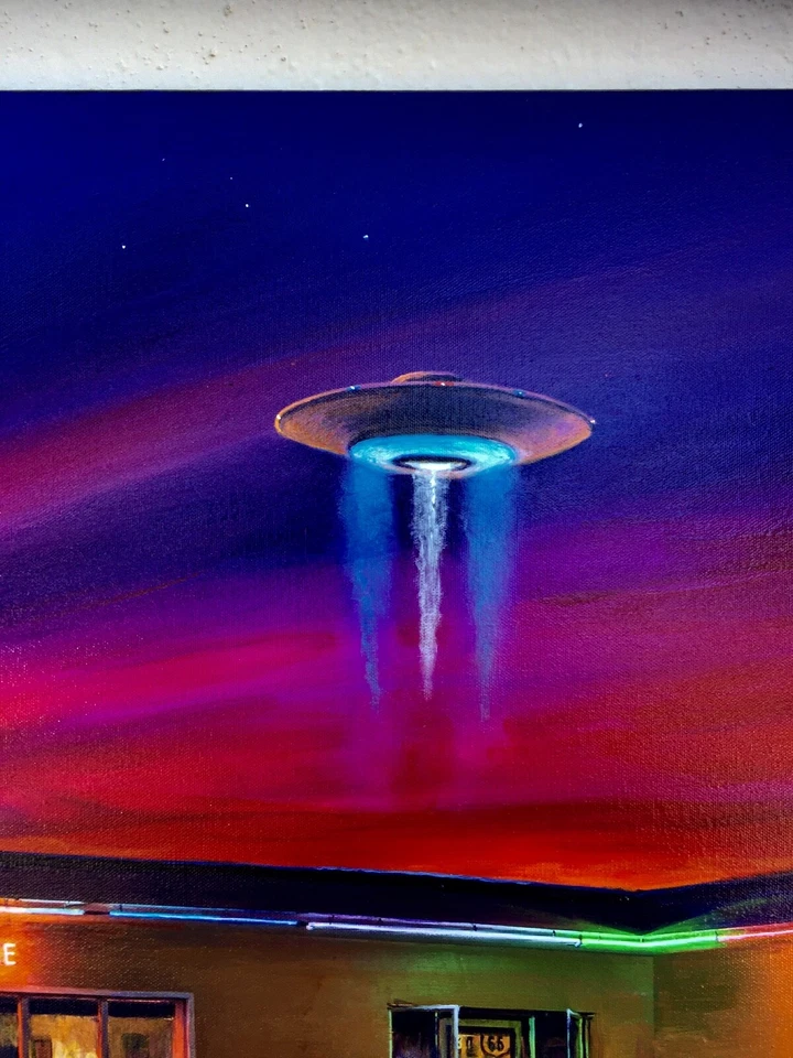 BLUE SWALLOW 28x22 VANCAS Pinup 50s CORVETTE THUNDERBIRD UFO NEON Elvgren Pin-Up - Image 4 of 4