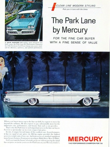 1958 Mercury Park Lane & Marauder 360 HP Vintage Original Print Ad 9 x 11" - Picture 7 of 10