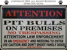 Metal Attention Pit Bulls Dog Sign For FENCE ,Beware Of Dog 8"x12"