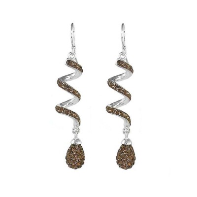 14K White Gold Plated Brown Spiral Shape Crystal Drop Dangle Hook Earrings