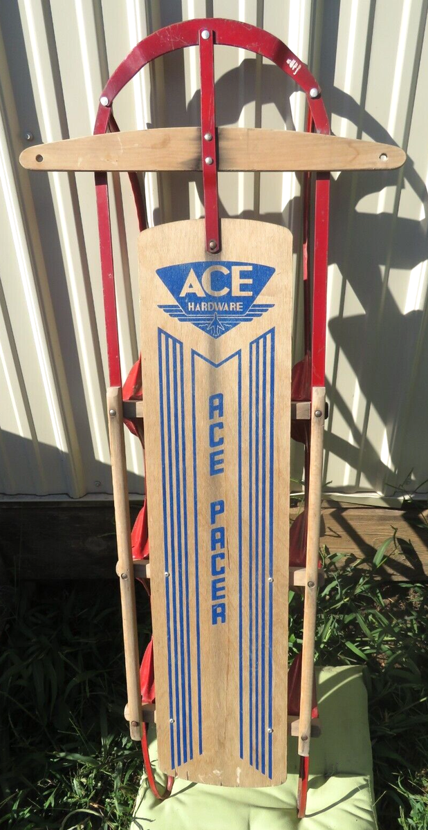 1950s ACE HARDWARE PACER METAL/WOOD SNOW SLED 54”
