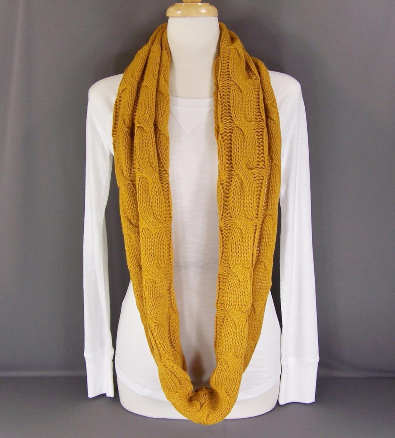 Mustard Yellow chunky cable knit circle infinity endless loop long ...