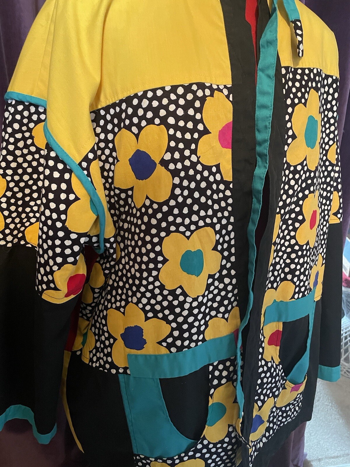 Handsewn Patchwork Reversible Coat With Belt, Poc… - image 6