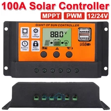100A PWM Solar Panel Regulator Charge Controller Auto Focus Tracking 12/24V