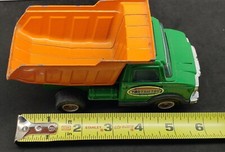 Vtg Tootsie Toy Die Cast Dump Truck Green Orange Original Paint 6" Made in USA