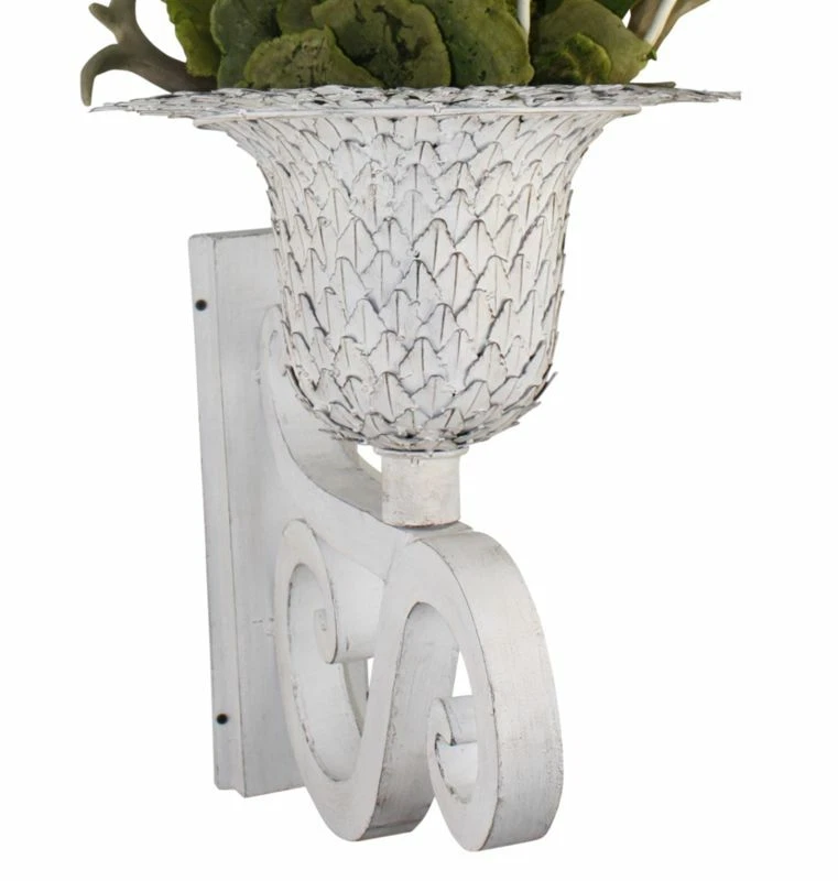 Ornate White Iron Scroll Wall Mounted Planter Flower Urn Bracket Outdoor Metal - Imagem 2 de 4
