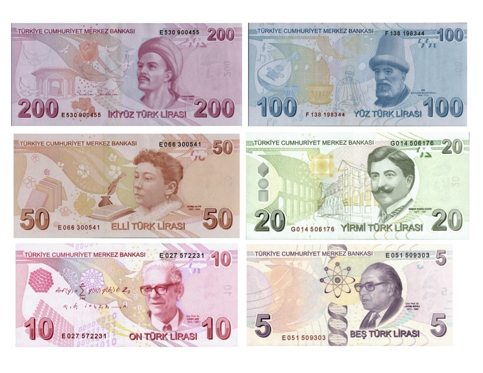 Turkey 200, 100, 50, 20, 10, 5 Lira Banknote 6 Pcs SET 2009 (2020) ND, UNC NEW - Image 3 of 4